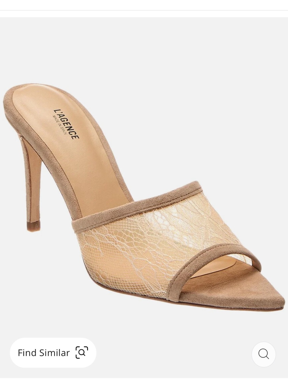 L'AGENCE Corinne Lace And Suede Pointed Toe Mule  Size 38‎ US 8 Beige Preppy